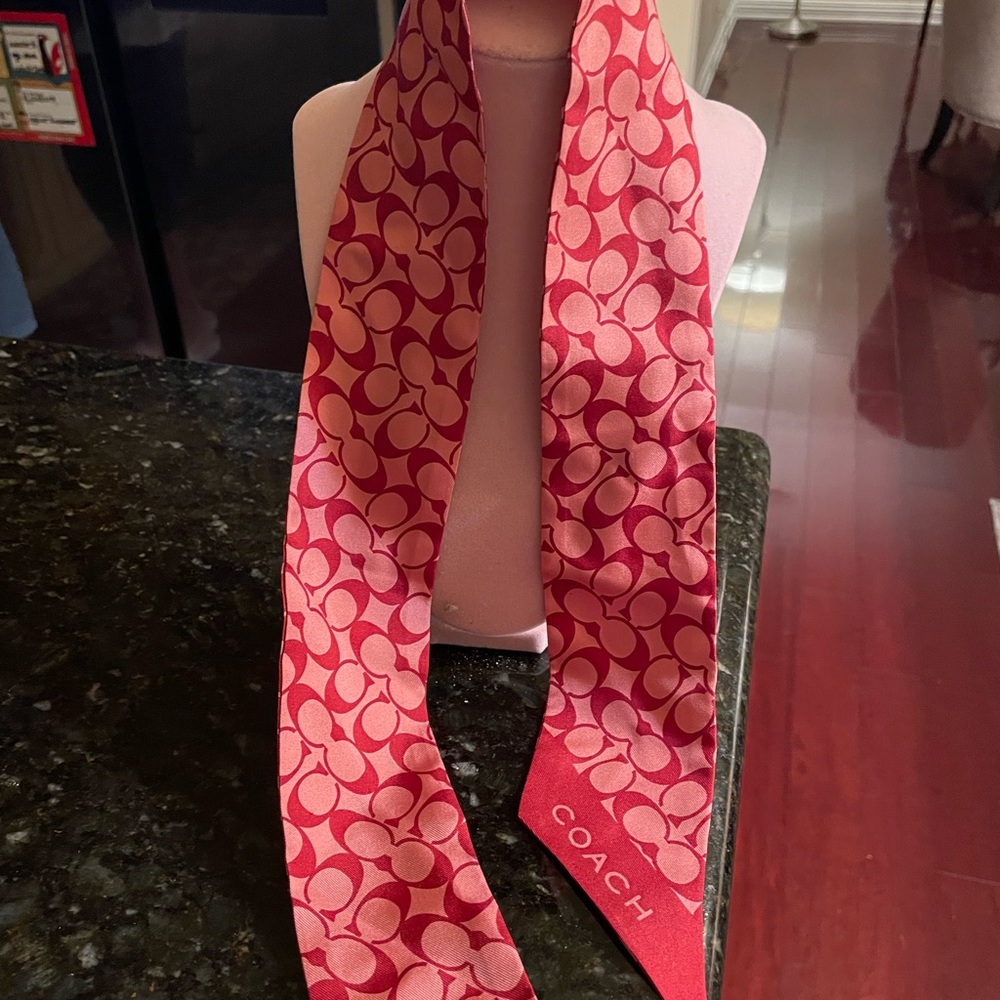 Authentic Coach Red/Pink Patterned Silk Scarf - C… - image 7